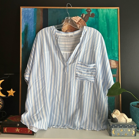 Dex Light Blue and White Striped Casual Short Sleeve Shirt XXL - Picture 2 of 15